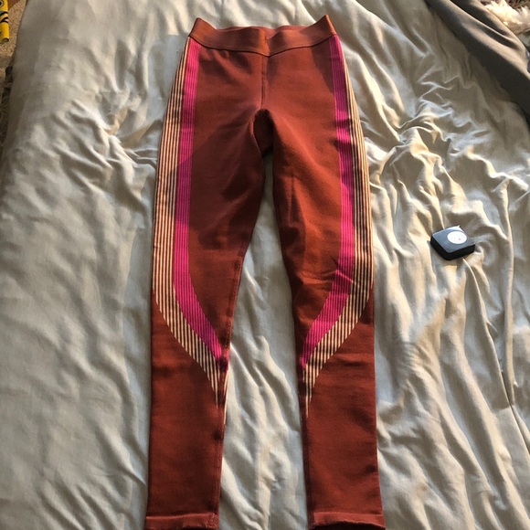 Fabletics Brown and Pink Striped Leggings - Picture 1 of 5